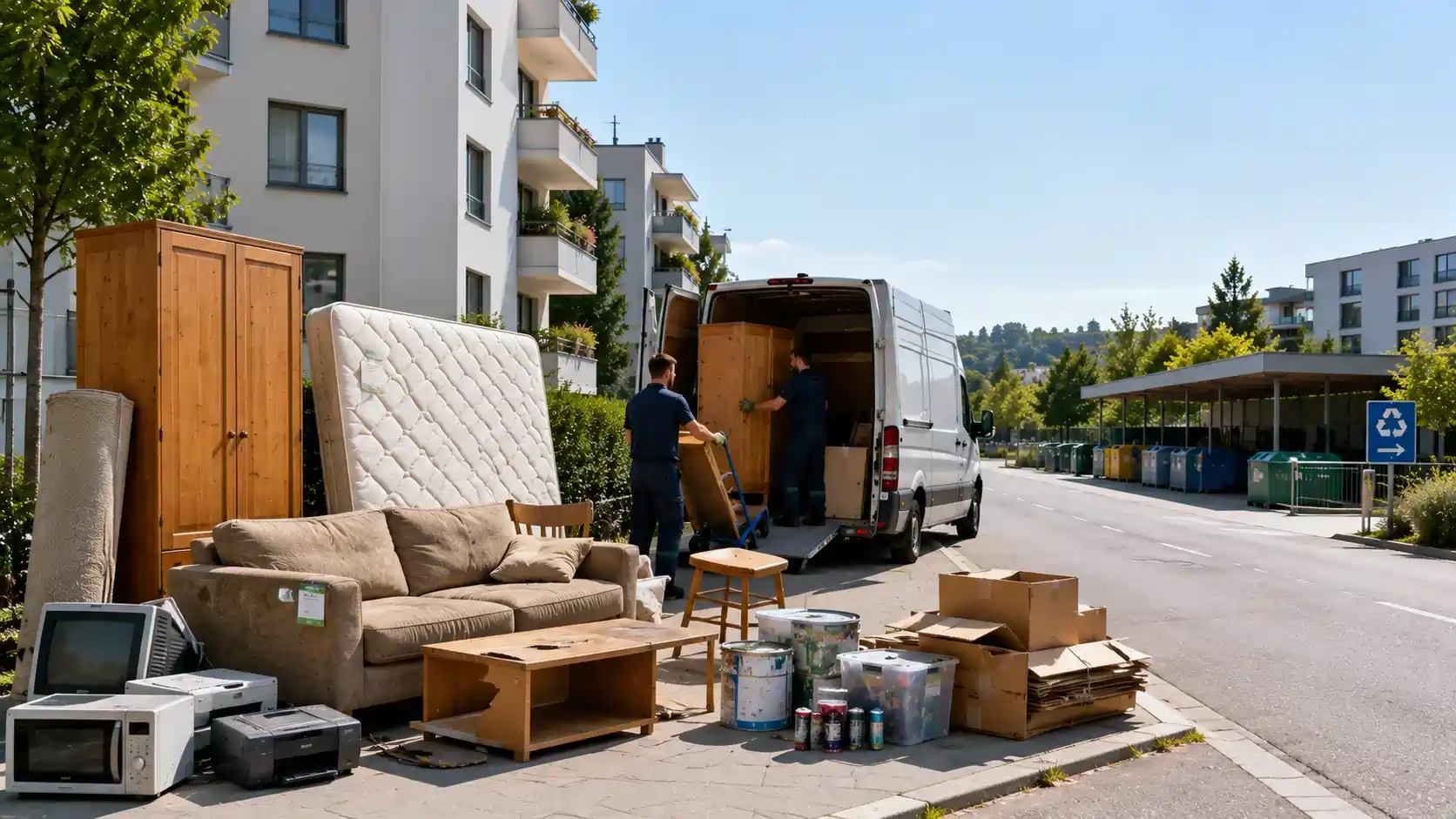 Zurich bulky waste collection with old furniture, sofa, mattress and professional disposal service preparing items for recycling under 2026 Sperrgut sticker rules.