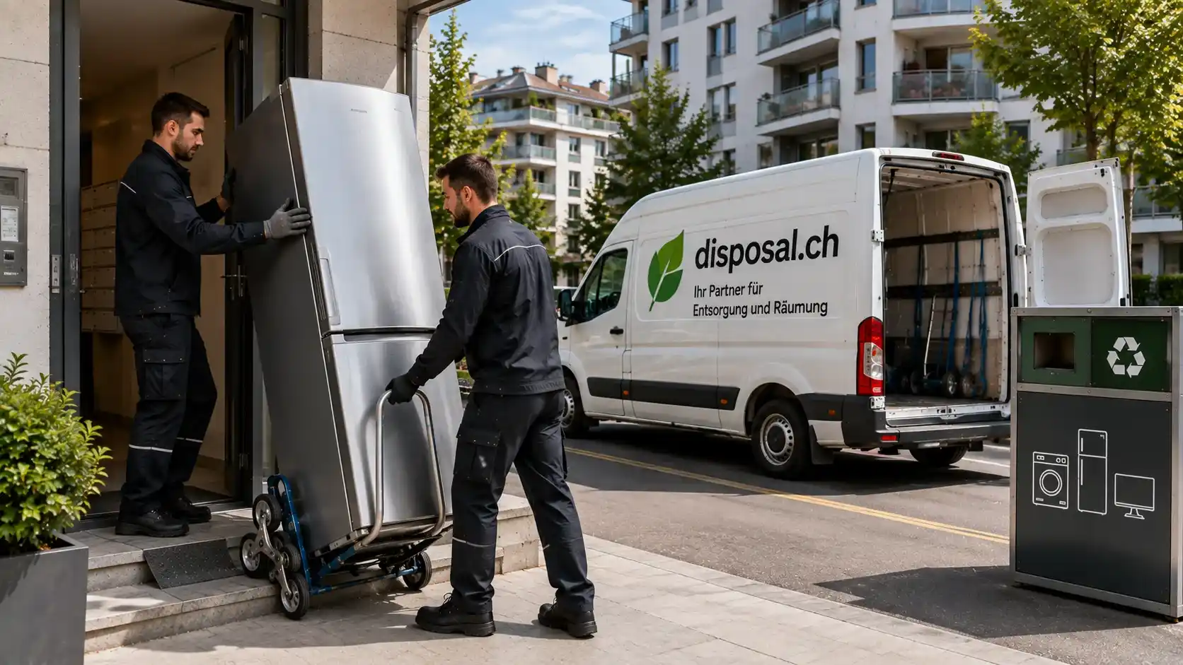 Professionelle Kühlschrank-Entsorgung in Zürich mit SENS-konformer Recyclingabwicklung, sichere Abholung eines alten Kühlschranks und fachgerechter Umgang mit Kältemitteln.